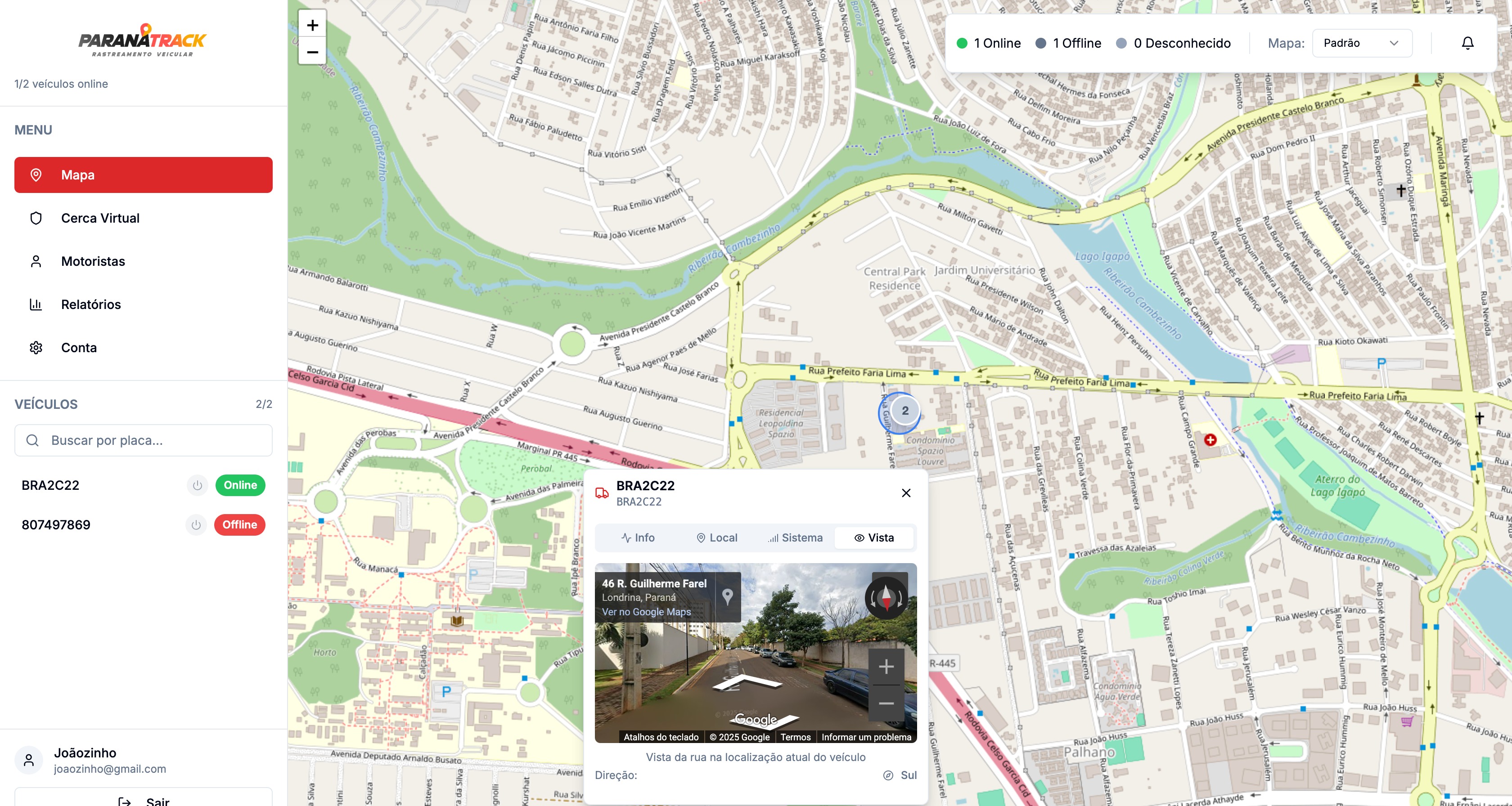 Sistema de Rastreamento Veicular - Mapa interativo com localização GPS de veículos em tempo real e central de monitoramento